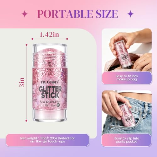 Haru Haru Pink Body Glitter Stick 1.23oz - Face & Hair Sparkling Makeup for Festivals & Parties