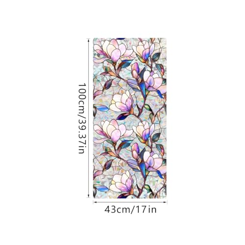 Purple Magnolia Stained Glass Window Film | Static Cling Privacy Decor