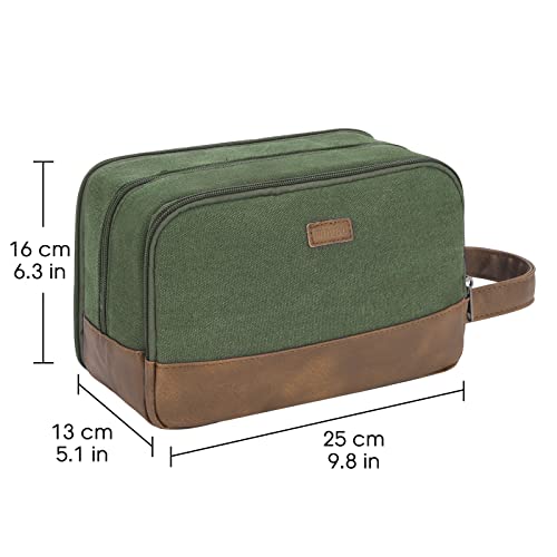 WANDF Green Travel Toiletry Bag for Men - Canvas Dopp Kit with Wet/Dry Separation