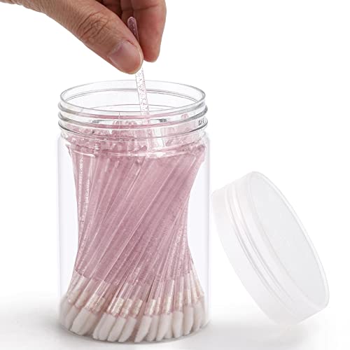 100 Pcs Disposable Lip Brushes with Container - Crystal Pink Applicators