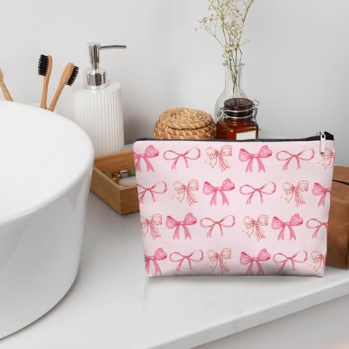 EKGJW Coquette-02 Bow Makeup Bag for Women & Teens, Preppy Cosmetic Pouch