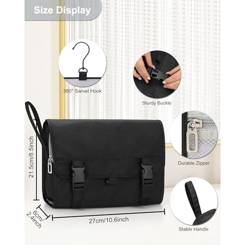 Relavel Travel Hanging Toiletry Bag for Men Women Travel Kit Shaving Bag Waterproof Large Makeup Bag Wash Bag Makeup Organizer Cosmetic Case for Bathroom Shower Black