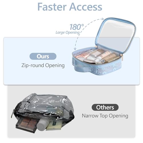 PACKISM Clear Makeup Bag Travel Set Blue - TSA Approved 3 Pack, Medium Edition with Lace Pattern