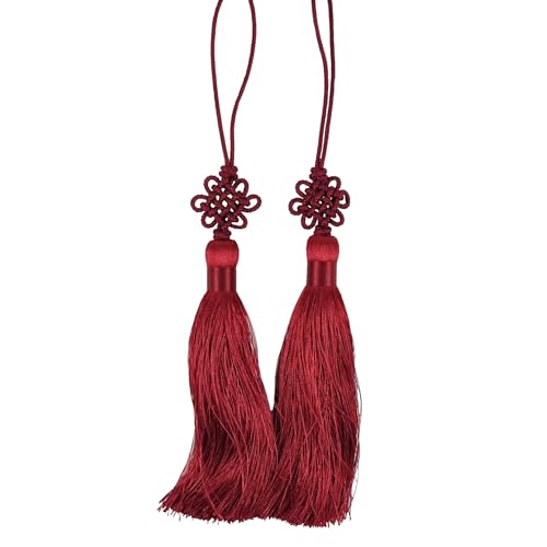 Mini Korean Silk Knot Norigae Set - 2 Pack Dark Red Bag Charms