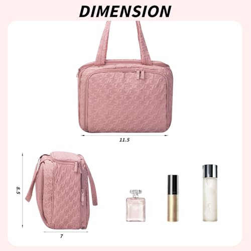 Pink Travel Toiletry Bag for Women, Large Waterproof Cosmetic Organizer with Handle