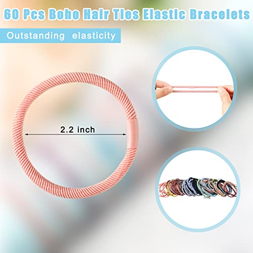 Cindeer 60 Pcs Boho Elastic Hair Ties & Bracelets Set - No Damage Soft Bands