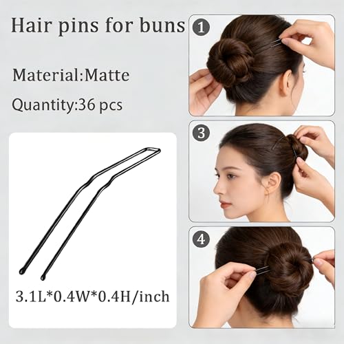 36 Pcs U-Shaped Hair Pins, 3-Inch Brown Bobby Pins for Buns and Updos