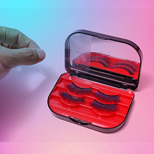 Light Blue False Eyelash Storage Case with Mirror, Travel Lash Organizer Box