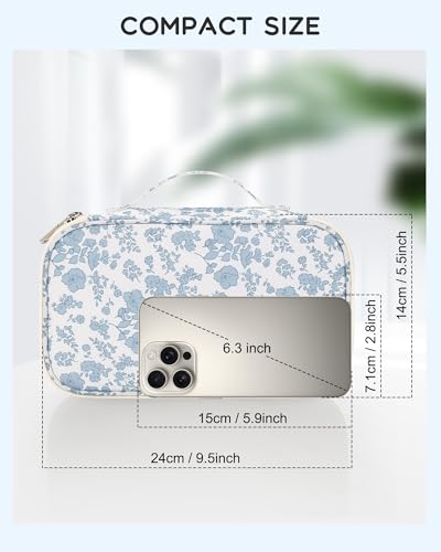 Relavel Travel Makeup Bag - Double Layer Compact Cosmetic Organizer