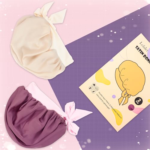Lolalet 2 PCS Kids Reversible Satin Bonnets - Violet & Champagne