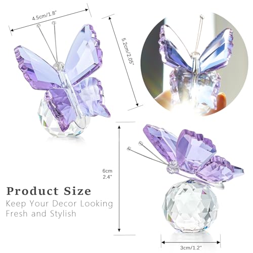 KANPURA Crystal Butterfly Figurines - 2 Pcs Purple Glass Statues