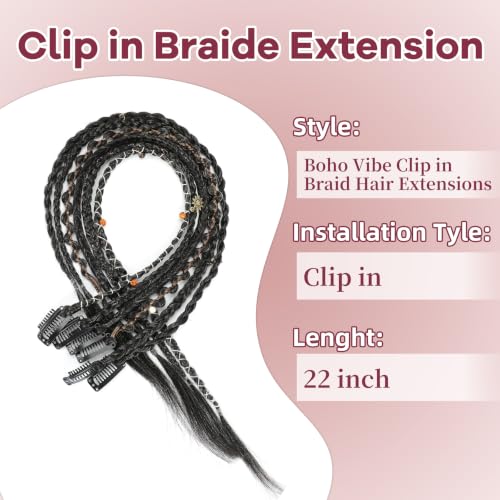 Polyugs 22-Inch Boho Clip-In Braid Extensions with Beads, 6-Piece Set
