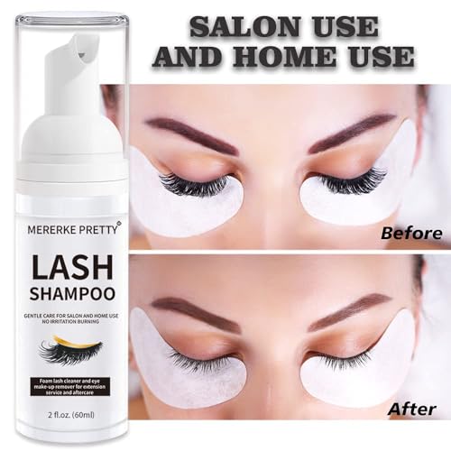 Eyelash Extension Shampoo 60 ml + Brush - Eyelid Foaming Cleanser - Sensitive Paraben & Sulfate Free - Eyelash Wash and Lash Bath for Extensions - Salon Use and Home Care