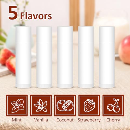 60 Pack Unlabeled Lip Balm Bulk - 5 Flavors, Customizable Tubes, DIY Gift Set