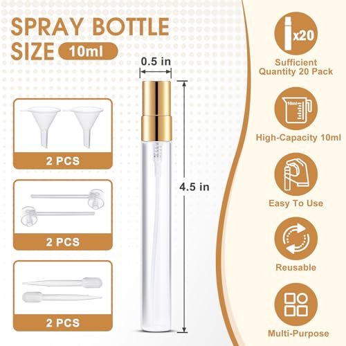 BESNEL 10ml Mini Glass Perfume Spray Bottles, 20-Piece Refillable Atomizer Set