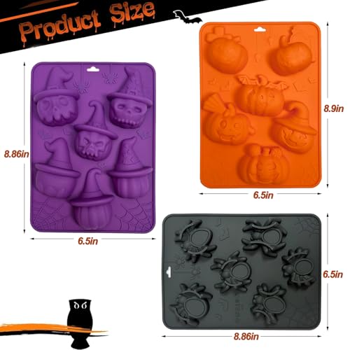 Halloween Silicone Molds - 3 Pack Pumpkin, Skull & Spider Designs