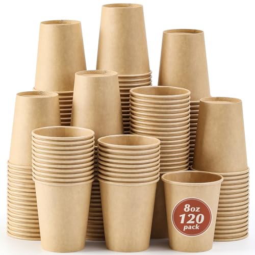 AOZITA 120 Count 8 oz Disposable Paper Cups for Hot & Cold Beverages