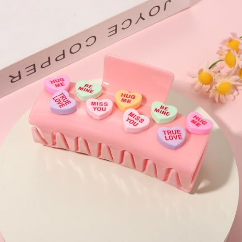 PHALIN Pattern C Valentine’s Day Large Pink Heart Hair Claw Clips with Conversation Candy Charms
