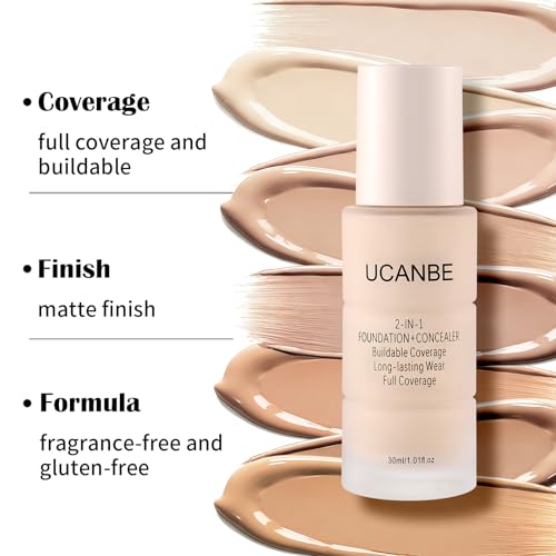 UCANBE 2-in-1 Foundation & Concealer - Full Coverage, Waterproof Matte (Soft Beige)