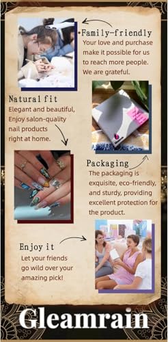 Gleamrain Medium Square Press On Nails 502 - 10Pcs with 3D Flowers