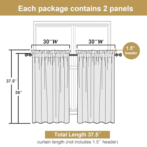 Blush Pink Room Darkening Kitchen Curtains - 2 Pcs, 30" W x 36" L