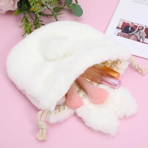 Lurrose Bunny Purse, Plush Bag, Drawstring Makeup Pouch for Women