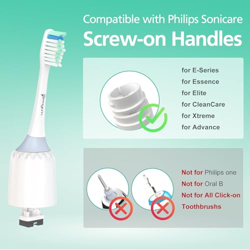 Senyum Replacement Toothbrush Heads for Philips Sonicare E-Series, Green & White, Pack of 6
