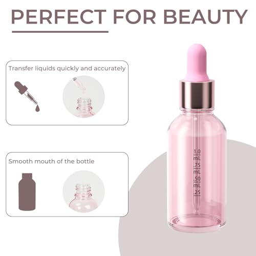 CycleMore 12 Pack 1 oz Pink Glass Boston Bottles with Droppers