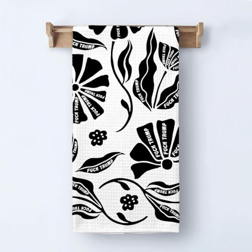 Funny Political Kitchen Towel - Retro Flower Design, 16x24