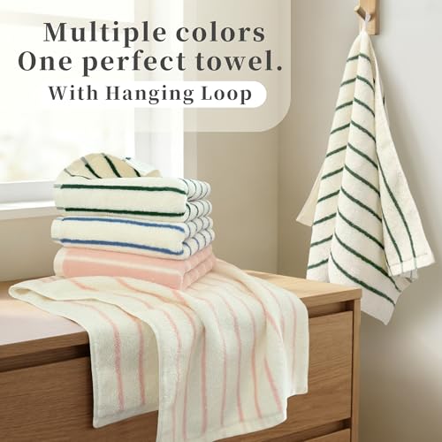 VOOVA & MOVAS 100% Cotton Kitchen Towels - 2 Pack, 14x28 in, Ultra Absorbent Blue & Green Stripes
