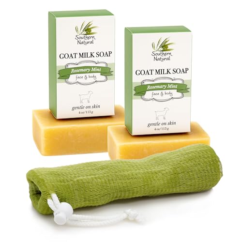 Southern Natural Goat Milk Soap Bar, Rosemary Mint - 2 Pack for Sensitive Skin