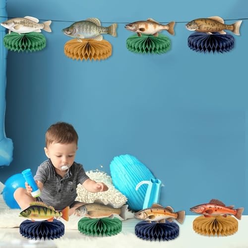 Gone Fishing Honeycomb Centerpieces - 12PCS Fishing Birthday Party Decor