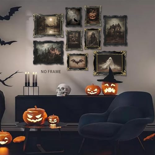 9-Piece Spooky Halloween Wall Art Set - Gothic Prints for Home Decor