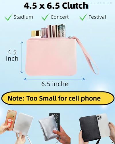 SeBUCUOO Pink 4.5 x 6.5 Leather-Style Coin Purse Wristlet – Clutch Stadium Approved Makeup Bag