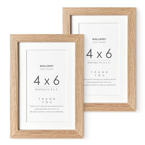 Natural Oak 4x6 Picture Frame Set of 2 with Mat for 3x5