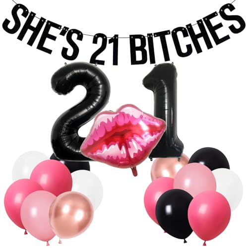 21st Birthday Decorations Set for Women - Black & Pink
