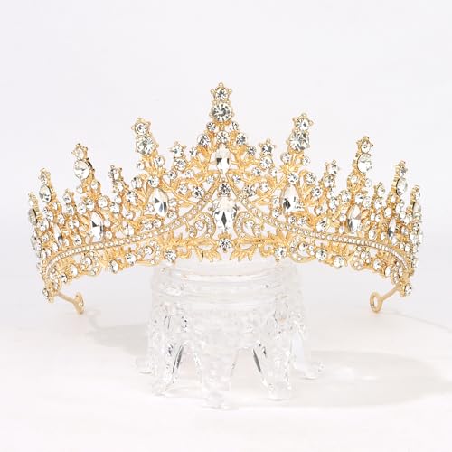 Semato Gold Crown for Women Tiaras with Gemstones – Baroque Vintage Headpiece (Gold)