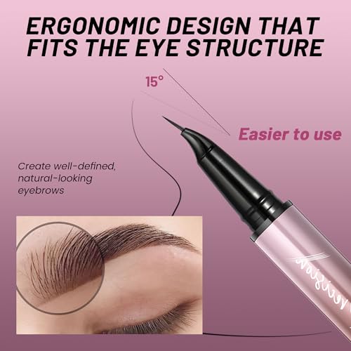Pudaier Waterproof Microblading Eyebrow Pen - 2 Pack with 4 Tip Brush