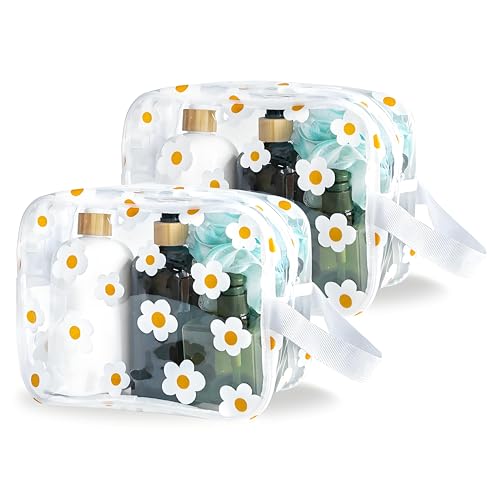 TotePrint White Floral Clear Cosmetic & Travel Pouch - Durable PVC, 9.4x6.69x3.5 inches, Handle, Zipper Closure - Variation: White Floral#2-M