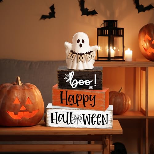 Halloween Wooden Table Decorations - Rustic Farmhouse Set of 4