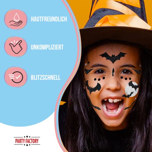 Party Factory Bat Face Glitter Tattoo Set for Halloween & Carnival, Kids & Adults, Bats Variation