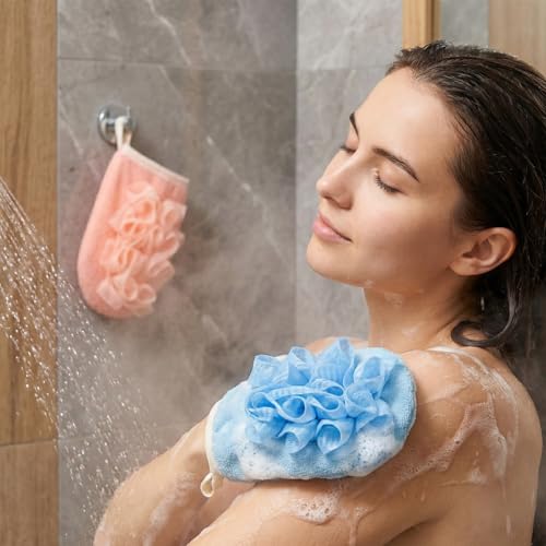 Travel Size Loofah Sponges - 2 Pack Exfoliating Bath Poufs