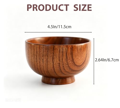 Handmade Japanese Wooden Bowl - 4.5 Inch Jujube Wood for Rice, Soup, Salad & More