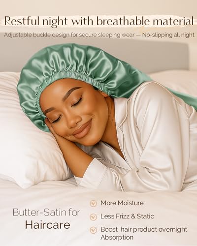 YANIBEST Adjustable Long Satin Sleep Bonnet for Curly Hair and Braids