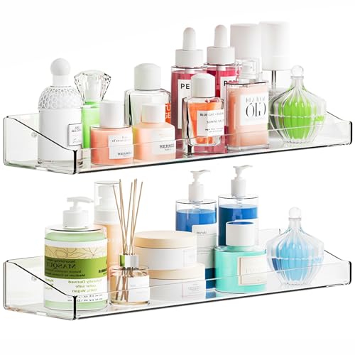 Acrylic Shower Shelves - 2 Pack Clear No Drill Wall Caddy & Organizer