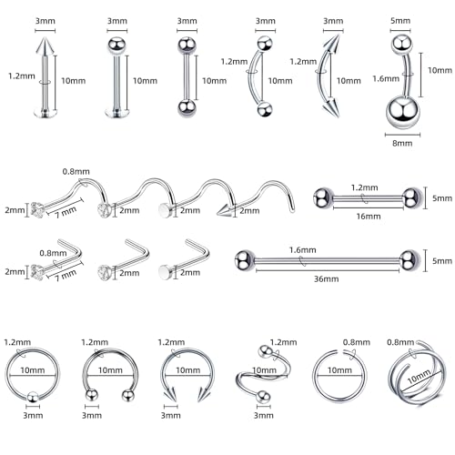 TKKUY 131PCS Professional Body Piercing Kit with 316L Stainless Steel Jewelry