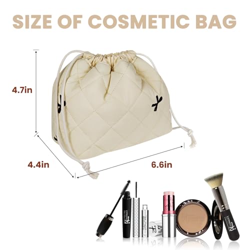 Large Floral Canvas Makeup Bag with Drawstring - Travel Cosmetic Organizer for Women & Girls