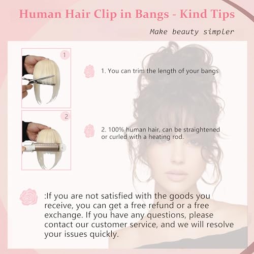 Bleach Blonde Clip-On Bangs for Women, Soft Layered Curved Fringe, Fake Hairpiece - FGZJMAE Variation F