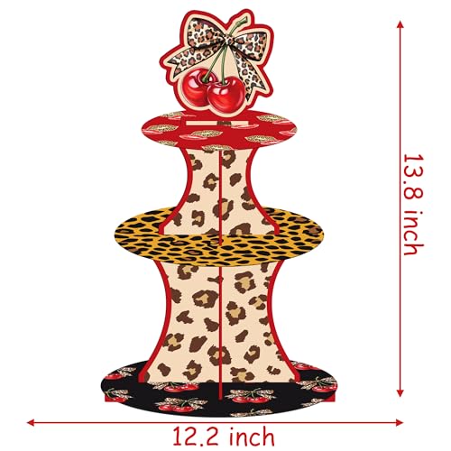 3-Tier Cheetah Print Cherry Cupcake Stand for Parties