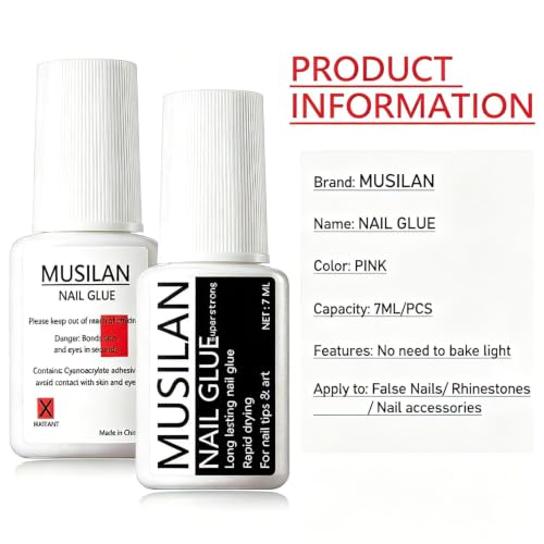 MUSILAN Super Strong Nail Glue - 2 Pack, 7ml Brush-On Adhesive